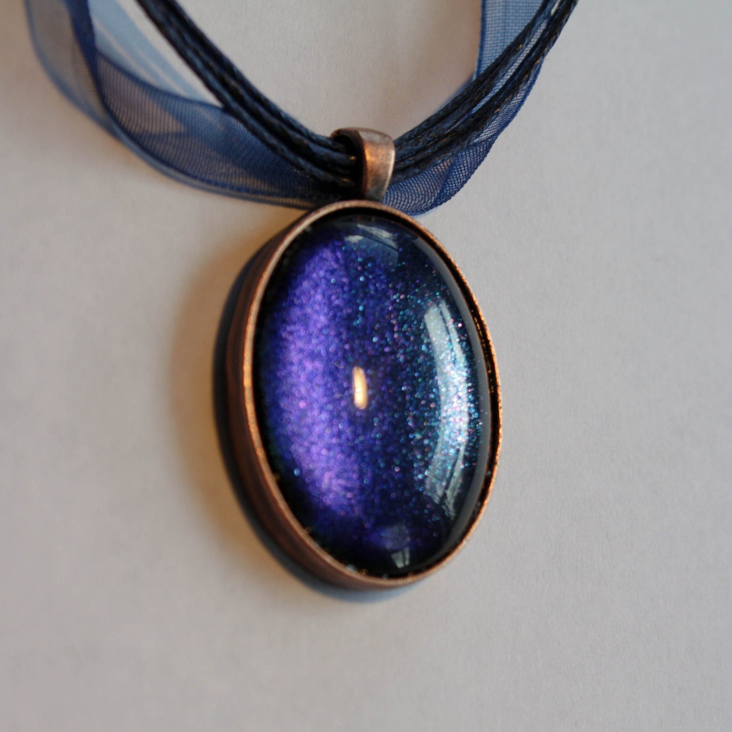 Shimmery Duochrome Blue and Purple Nail Polish Pendant
