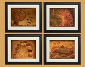 Carnival Vintage Set 1 - Four 8x10 Prints -  Instant Decor - Antique Style Textured Nostalgic Wall Art Ferris Wheel Swings Rides Photographs