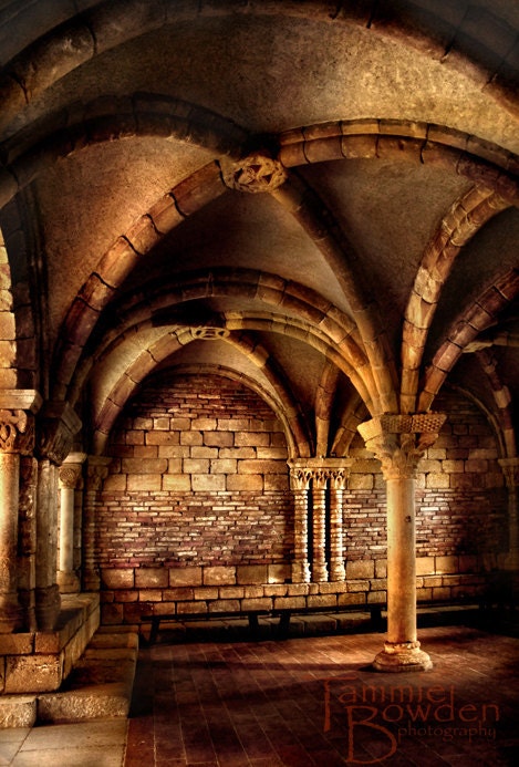 Golden Arches - Original Photograph 8x10 - Amber Sepia Architecture Stone Castle Medieval Monastery Masculine Unisex Home Decor Wall Art