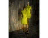 Green Mannequins - Original Photograph 8x10 - Lime Green Fashion Avocado Distressed Grey NYC Theater Urban Window Display New York Shopping