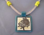 SALE:  Teal Porcelain Sunflower Pendant Necklace