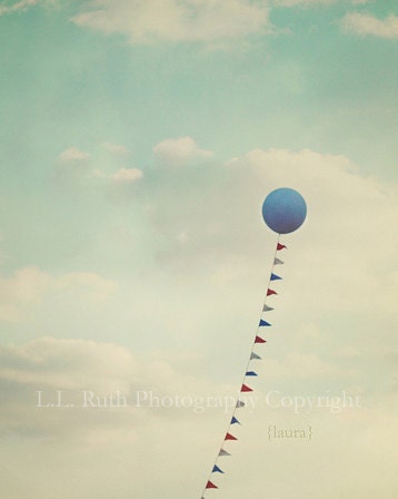 Blue Balloon - Baby Boy Nursery - Home Decor - (Cobalt blue, aqua) - Vintage Processed - Dreamy - Fine Art Photograph 8x10