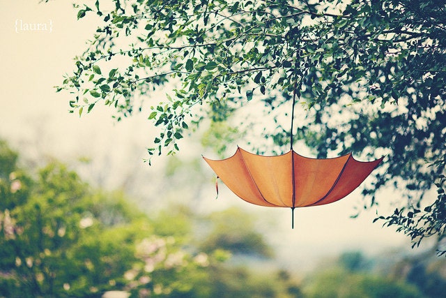 Umbrella Photograph- Orange Whimsical - Dreamy - Home Decor  - Shabby Cottage Decor - Baby Nursery - Fine Art Photograph - "Orange Umbrella"
