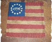 Primitive Colonial Americana 1776 Flag Handpainted Muslin Folk Art Table Candle Mat Rug