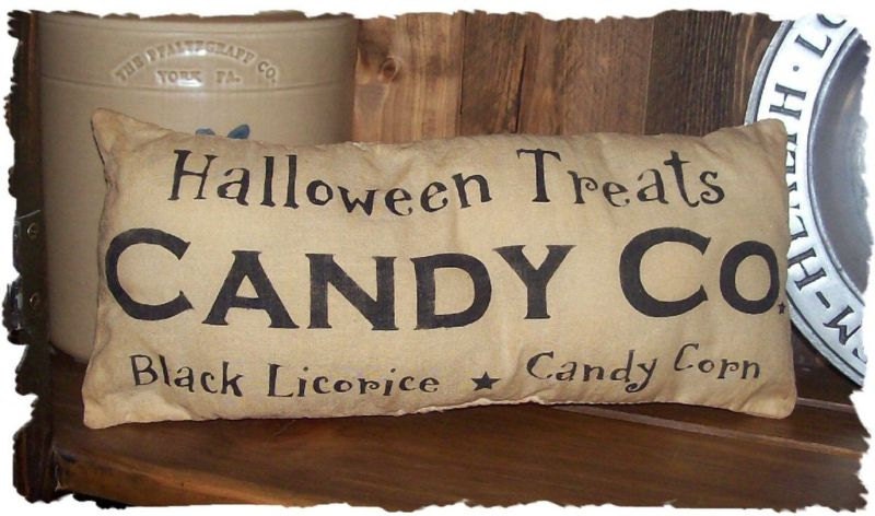 Halloween Treats Candy Co Country Primitive Autumn Harvest Fall Holiday Pillow Cupboard Tuck Sitter OTG Original Design