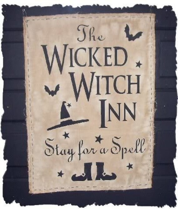 WICKED WITCH INN Primitive Halloween Door Greeter Wall Hanging Sign