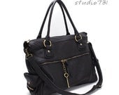 Vintage Style Supple Leather Shoulder / Messenger Bag collaboration with junev - Black