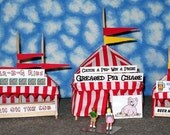 O Scale Carnival Concession Tent Set- Greased Pig Chase, Ribs, Beer