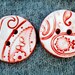 Red Ceramic Buttons Pair of Round Paisley leaves and flowers in Red and White