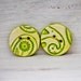 Ceramic Button Green Round with Paisley design leaves and flowers Bright Green and White