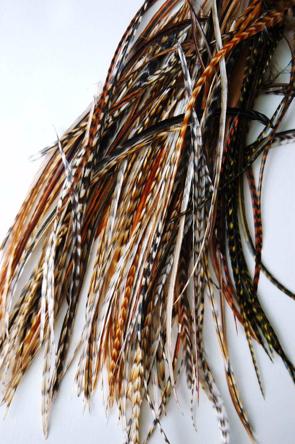 20 medium feather hair extensions skinny mixed natural feathers (4-6 inches) - earrings or hair extensions