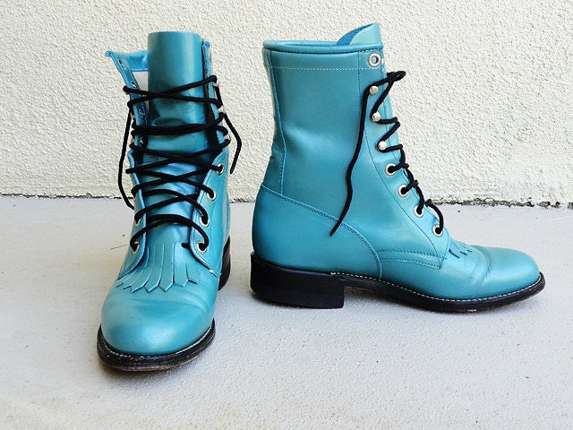 Vintage combat teal blue Dr. Marten style boots