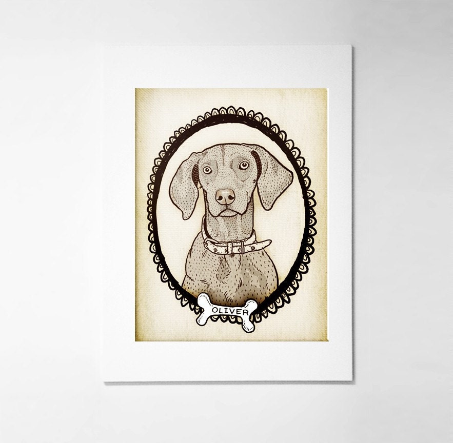 Personalized Weimaraner Portrait 5x7 print, custom pet portrait, dog art print, illustration