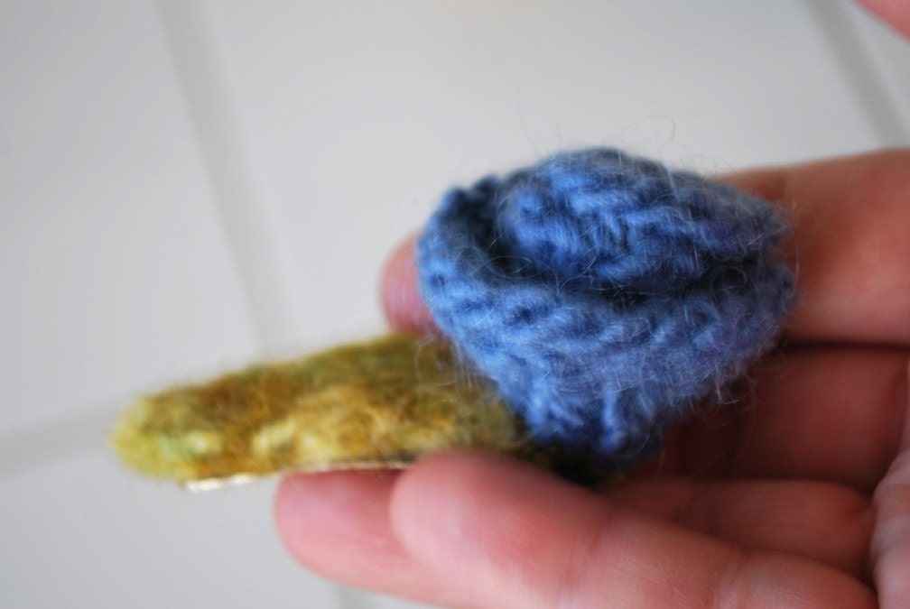 Blue felted flower rose hair clip - Small Clip