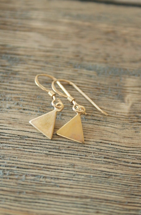 Simple Gold Triangle Earrings - on gold filled hooks modern delicate jewelry