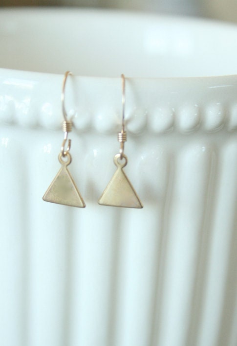 Simple Gold Triangle Earrings - on gold filled hooks modern delicate jewelry