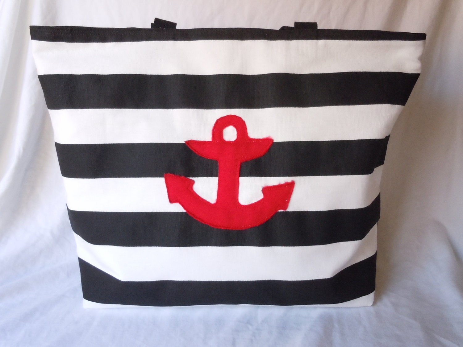 Nautical Stripes Anchor Beach Tote