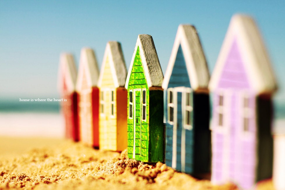 CARD "Home Is Where The Heart Is" Original 6" x 4" Photo Mounted on Heavy Weight Card Stock. Home, Love, New Home, Colours, Beach Huts