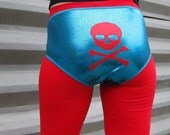 Blue with red skull Roller Derby shorts