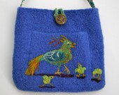 Pocket Purse Fantasy Fowl Original Needlefelt Design on Recycled Wool