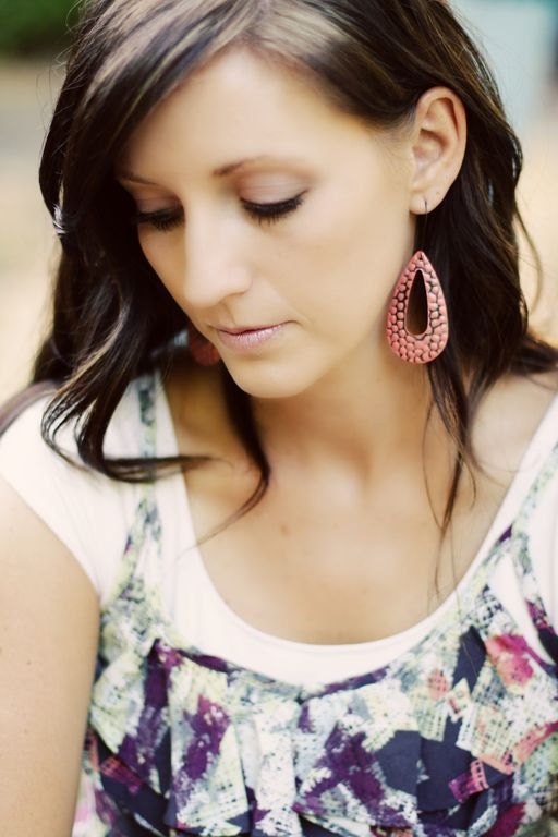 JULIA - Coral Tear Drop LIGHTWEIGHT Earrings Polka Dot - Great For Family Pictures or as Gift