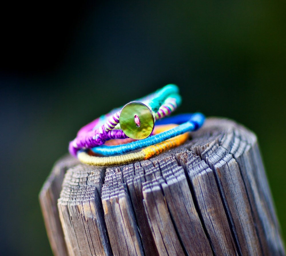 Fiber necklace bracelet multicolored ethnic