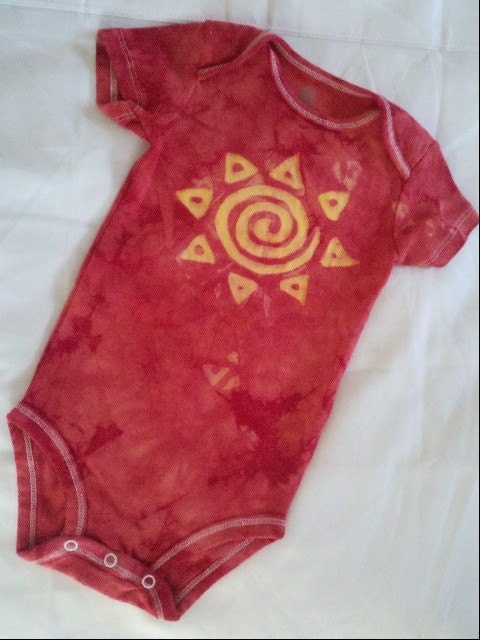 Red/Yellow Sun Batik Tie Dyed Bodysuit, Size 6-9 mos