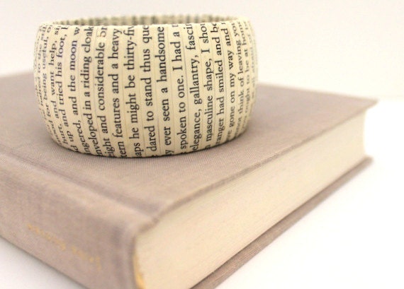 Jane Eyre book bracelet - wood and repurposed vintage text bangle