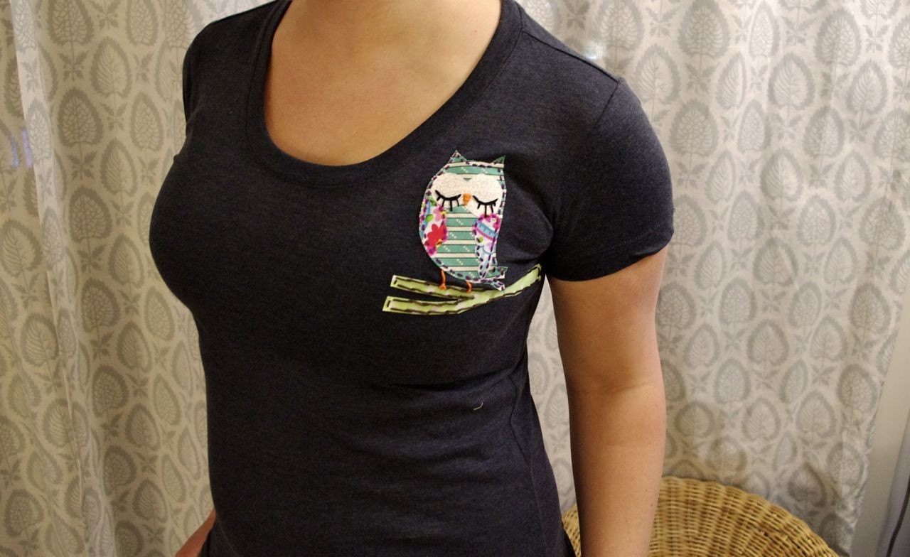 Custom Hand Stitched Owl T-shirt (You choose color & Size)