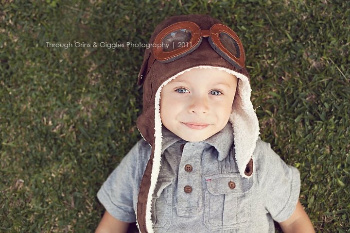 AVIATOR Pilot Hat w/ Faux Goggles Toddler Childrens Photography Prop Movie UP Steampunk Styled Cap Perfect Accessory to Your Prop OBSESSION - LeightonHeritage
