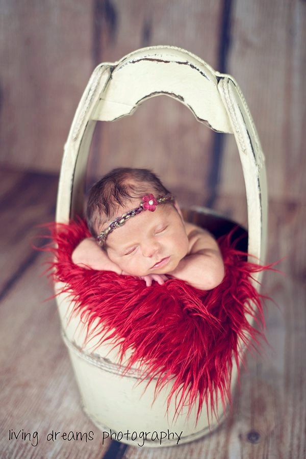SALE - Valentine Red Faux Fur Photography Prop Soft, Cozy, Cuddly Faux Fur Nest - Perfect Newborn Photography Prop - Plush Long Pile