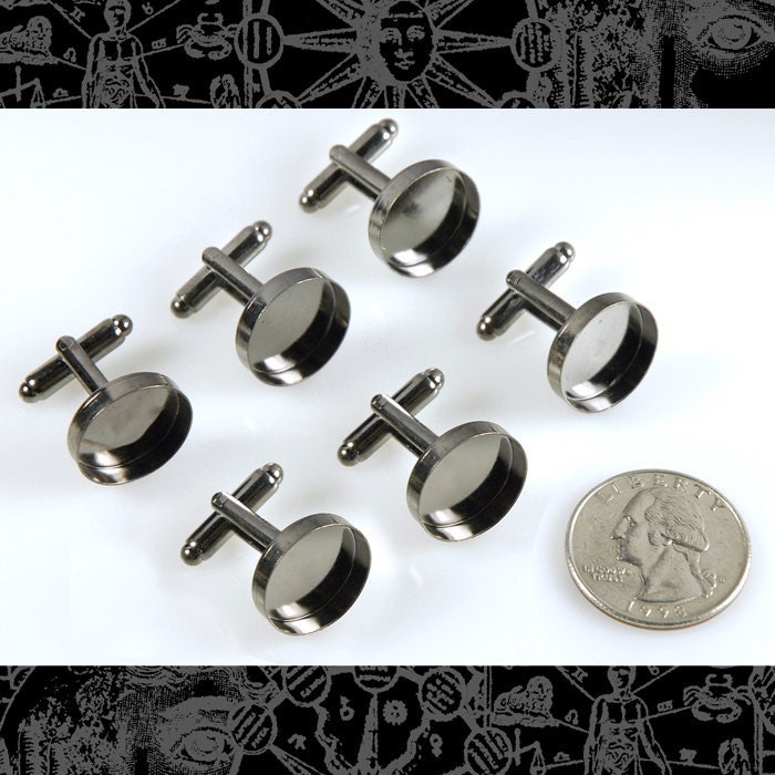 Six Gunmetal Cuff Link Blanks with Round 16mm Settings, 3 Pairs   Cuff2
