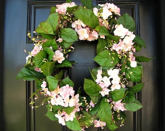 Soft Pink Hydrangea and Berry Wreath