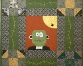 Vintage Blocks New Quilt - Frankenstein Wallhanging Original Design Instant Relative Not Just for Halloween