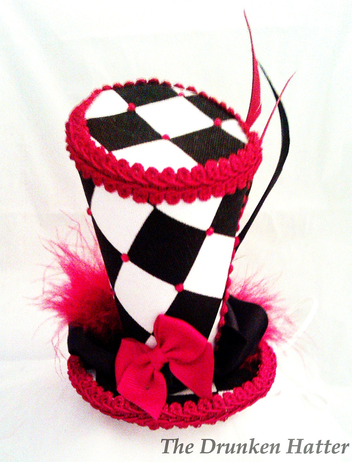 Black White and Red Checkered Mini Top Hat