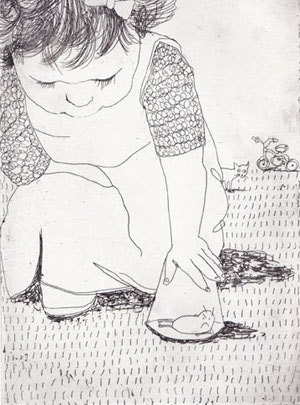 Gabby and the Bee: Etching. Original Artwork