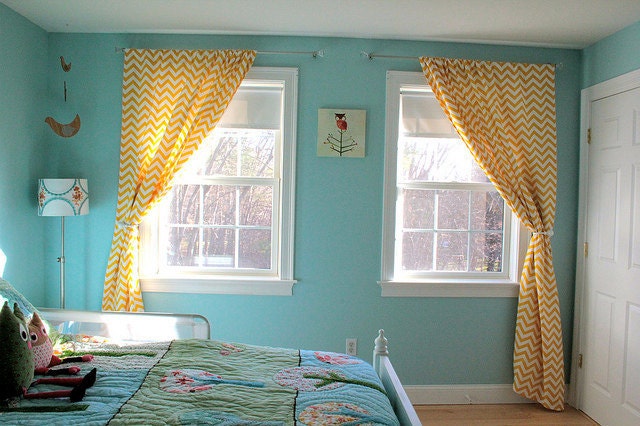 Yellow and White Hidden Tab Panels made to order, any length over 96", Unlined