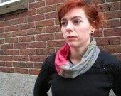 Upcycled T-Shirt Cowl - Red and Map Print ONE OF A KIND