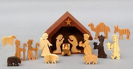 Nativity Set  a Wooden Creche Scene for Christmas Manger for Noel Holy Family Holidays