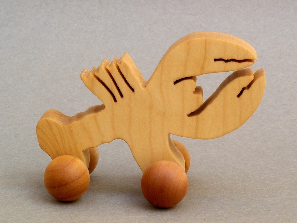 Lobster Animal on Wheels Wooden Toy for Kids Party Favor Gifts for Children