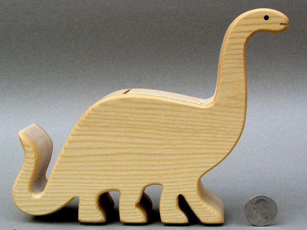 Brontosaurus Piggy Bank Wooden Coin Bank for Kids Babyshowers Boys Girls Gift for Children Toy