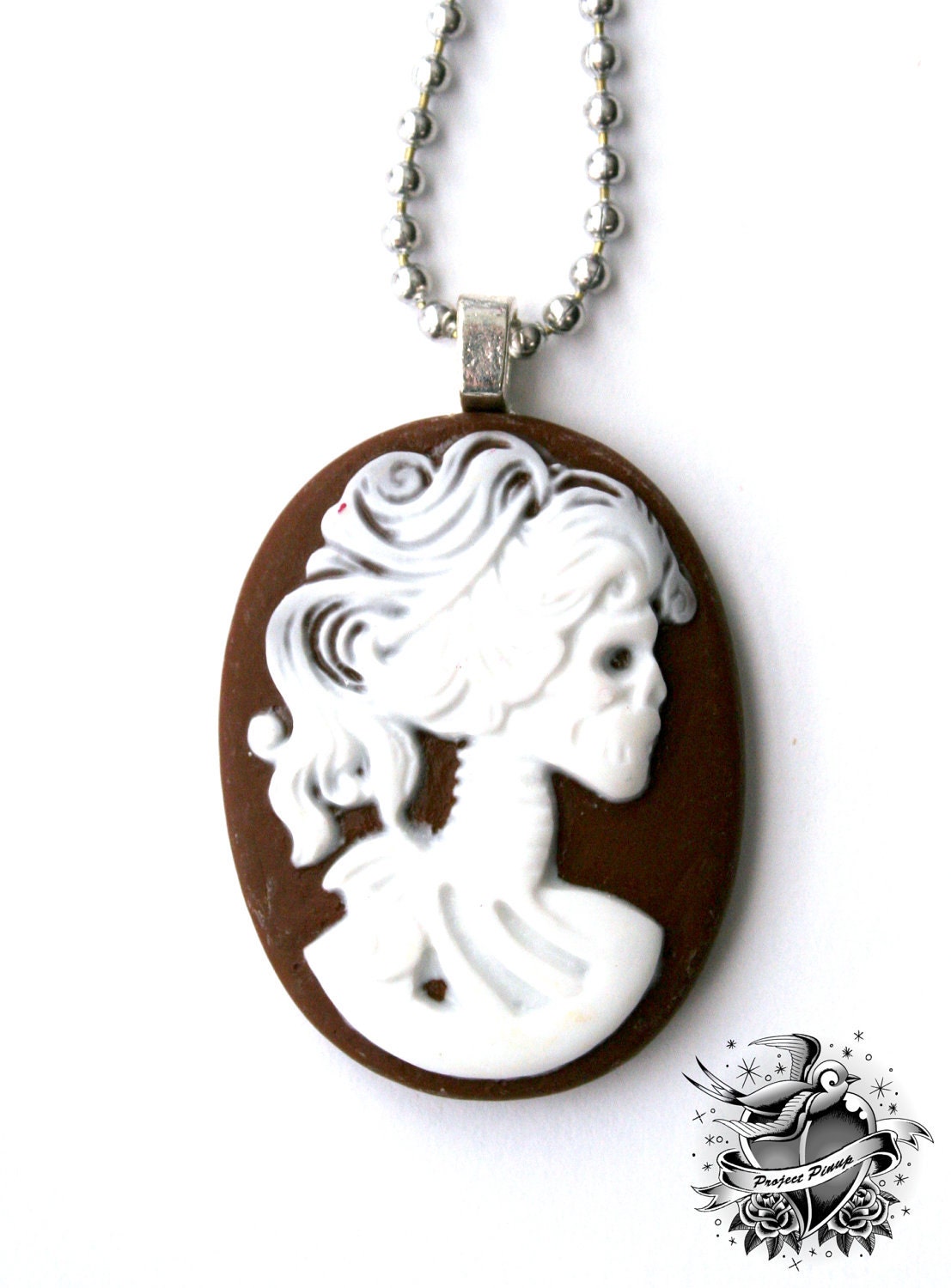 The Lady of Death- Brown and White Skeleton Cameo Necklace JUST 5 BUCKS