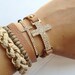 Curved Crystal Cross - Black Pull Bracelet