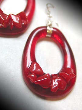 Red Textured Wire Wrap Hoop Earring
