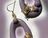 Fused Glass Hoop Earring - Purple and Silver Wire Wrapped