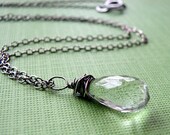 CLEARANCE SALE - Green Amethyst Necklace Wire Wrapped Oxidized Sterling Silver Chain