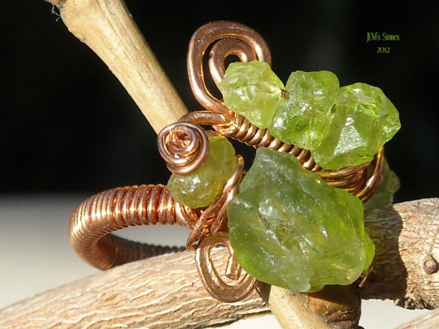 Nature's Peridot Copper Handwrapped Adjustable Ring