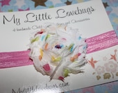 Shabby Chic Frayed Chiffon Rosette Headband...Polkadot Rosette with Pink Elastic Headband