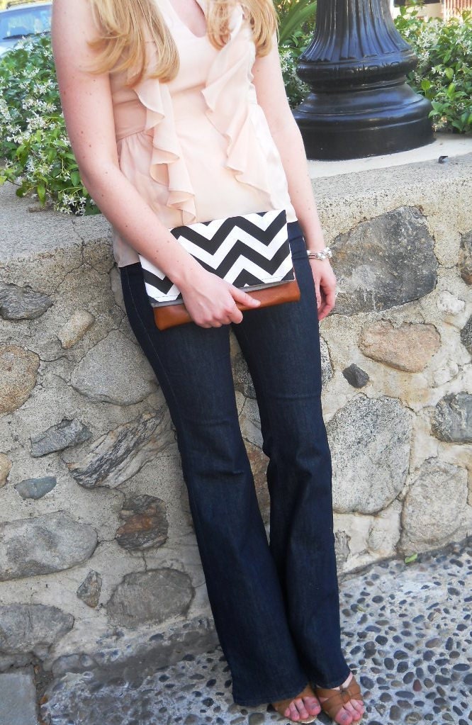 Foldover Chevron Clutch, Bag, zig zag, Purse, black and white