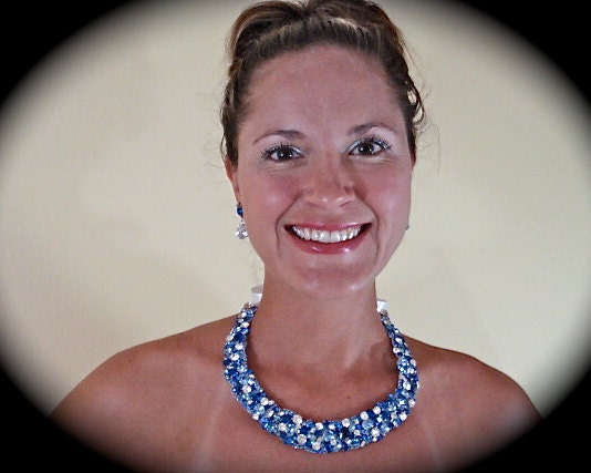 Sapphire Blue Swarovski Bridal Statement Necklace - bridal Bib necklace, blue statement necklace, blue wedding necklace something blue